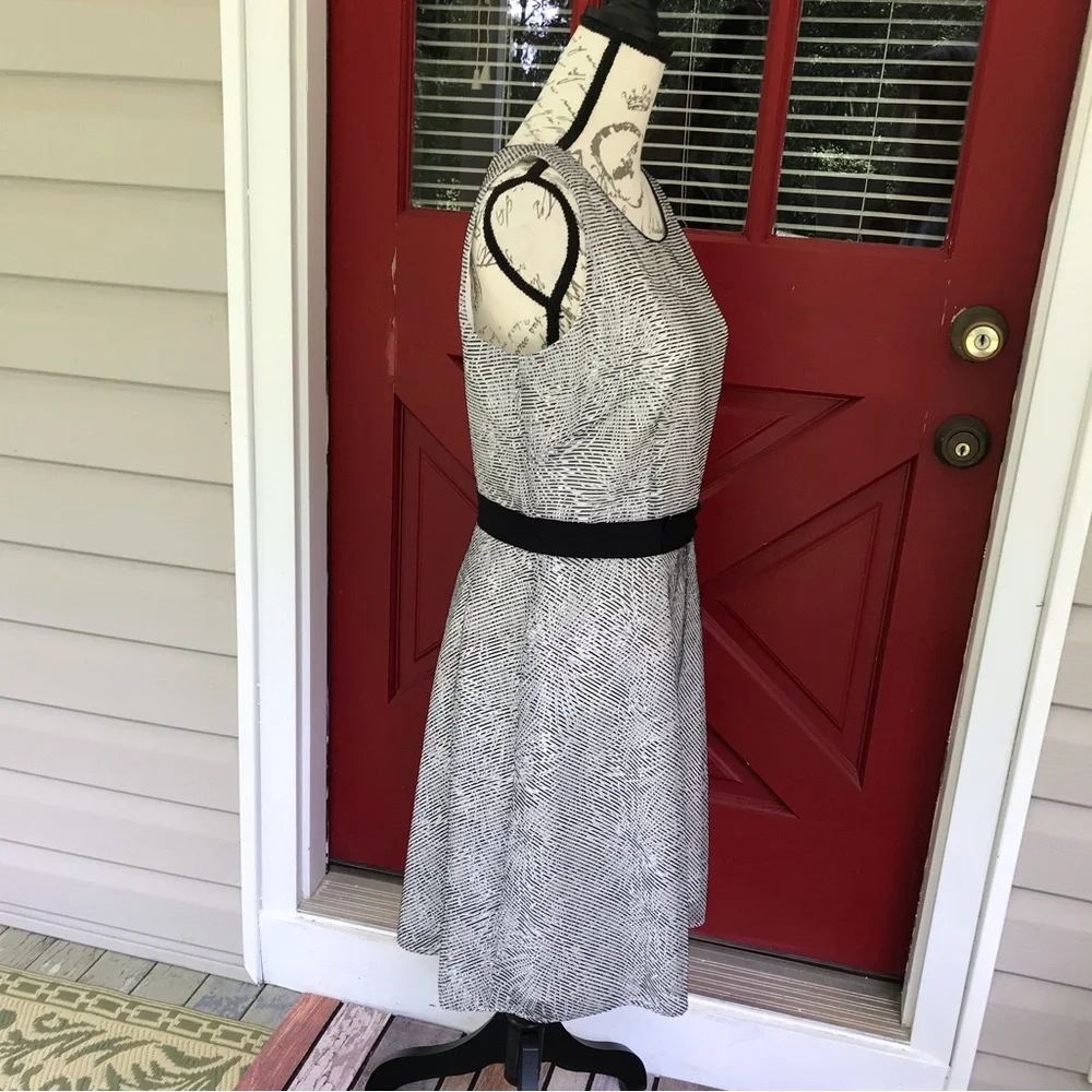 Antonio Melani Sleeveless Black White Lined Grosgrain Waist Shift Dress Size 8 - Picture 2 of 13